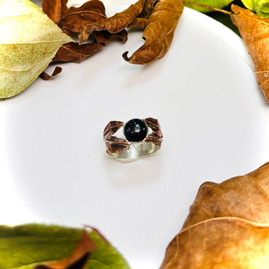 “TWO-TONE SPARKLE”~ Blue Goldstone Sterling Silver & Copper Ring
