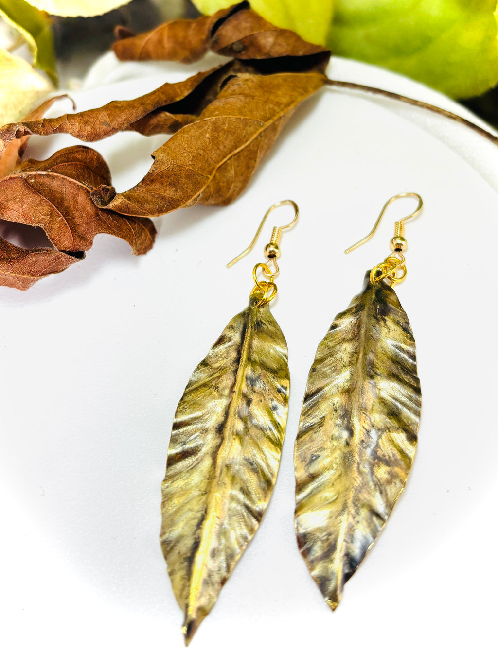 “CRISP AND CLASSY”~Hand Shaped/Etched Patina Brass Earrings