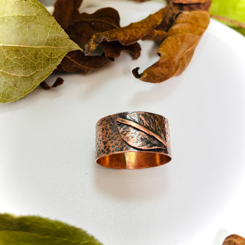 “STIPPLED LEAF”~Copper Leaf Band with Deep Stippled Texture.