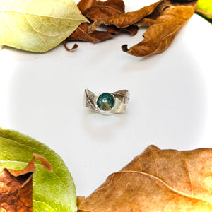 “MOSS AGATE LEAF”~ Two Leaf Sterling Silver Ring