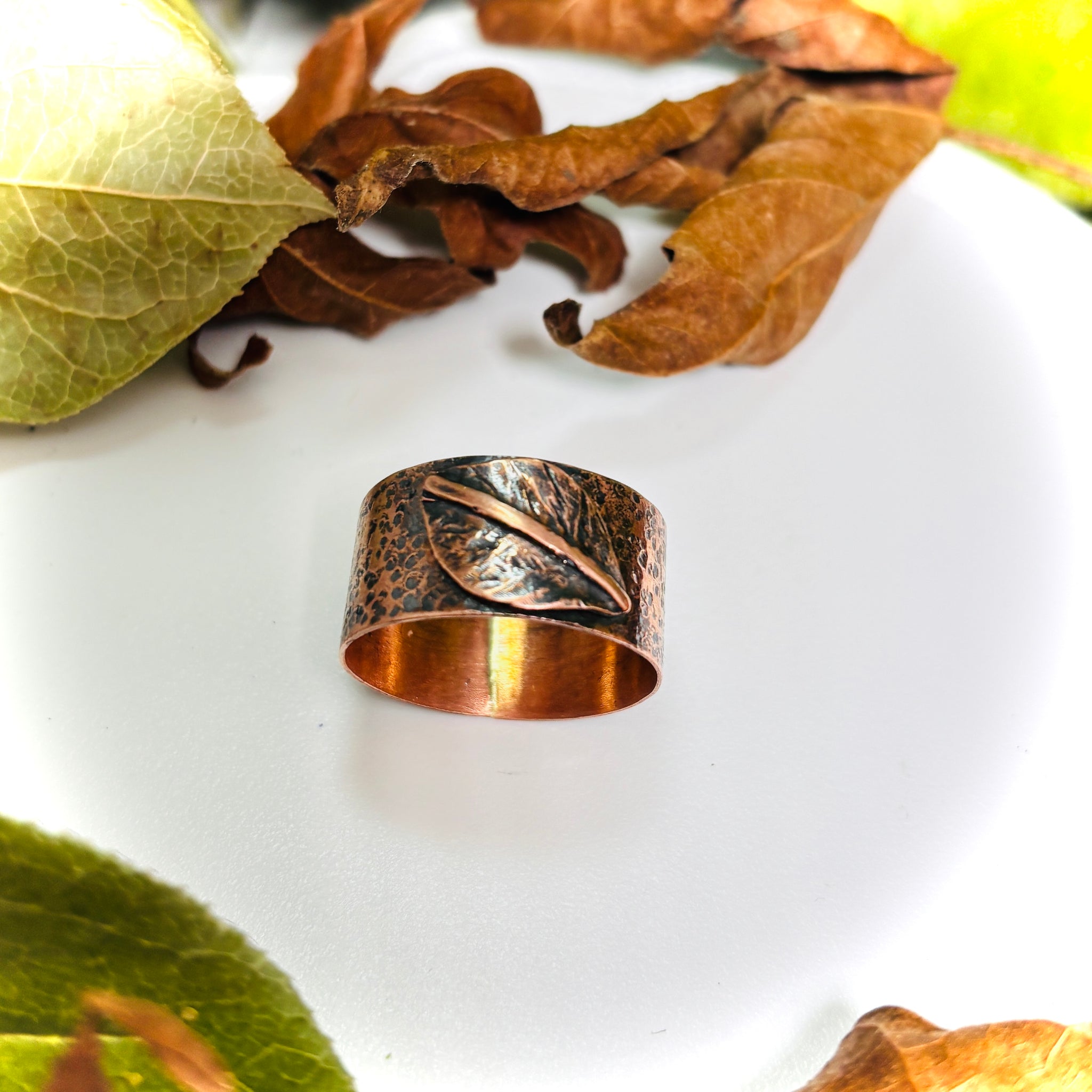 “STIPPLED LEAF”~Copper Leaf Band with Deep Stippled Texture.