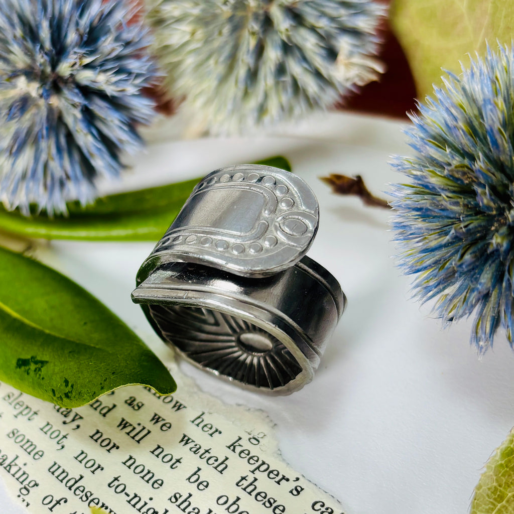 “SPOTTED SUNRISE”~Stainless Steel Upcycled Spoon Ring