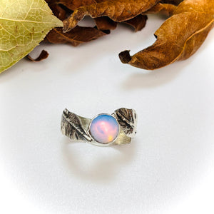 “FIERY OPALITE”~ Two Leaf Sterling Silver Ring