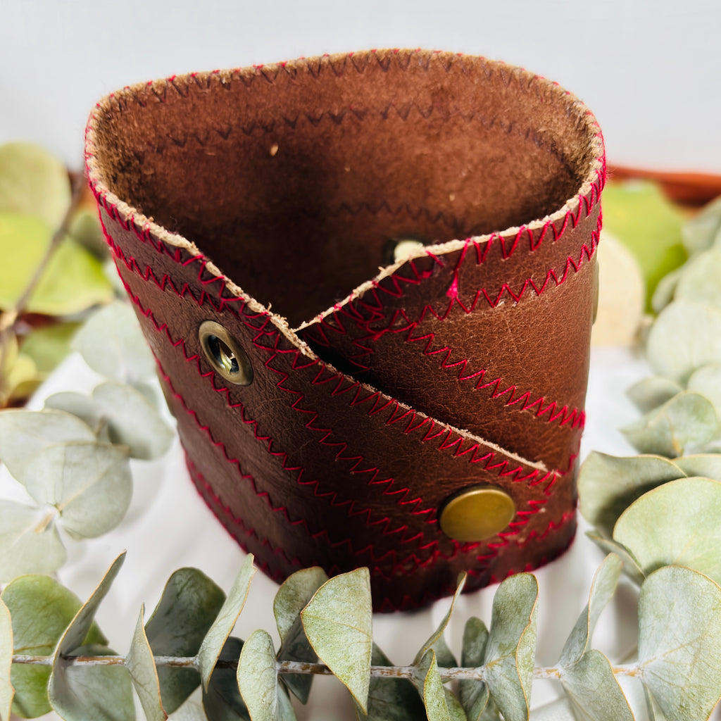 “ZIG-ZAGS OF RED”~Thick Crossover Brass Riveted Cuff