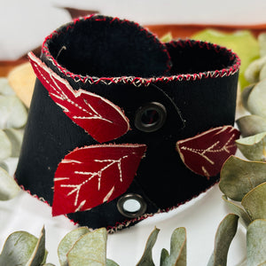 “ROCKI’N RED LEAVES” ~Riveted Leaf Crossover Cuff