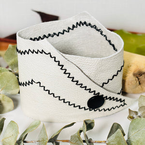 “SIMPLE CONTRAST”~Soft White and Black Stitched Cuff