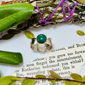 “FOREST VINES”~940 Fine Silver Jade Green Ring With Copper Wire Overlay