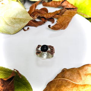 “TWO-TONE SPARKLE”~ Blue Goldstone Sterling Silver & Copper Ring