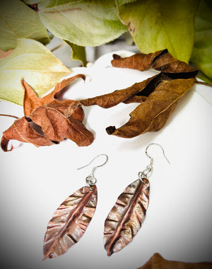 “COPPER DROP”~Copper Etched and Crinkle Leaf Earrings