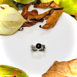 “BLACK BEAUTY”~Two Leaf Obsidian Ring