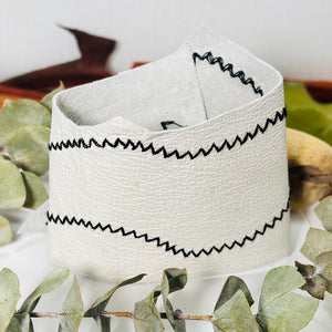 “SIMPLE CONTRAST”~Soft White and Black Stitched Cuff