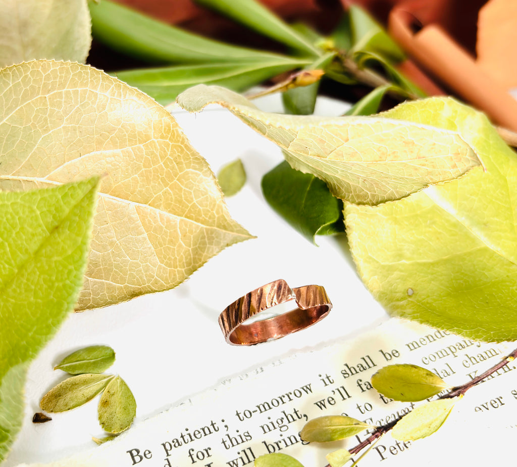 “SLICE OF LIFE”~Engraved Copper off Center Healing Ring