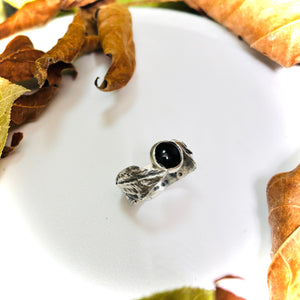 “BLACK BEAUTY”~Two Leaf Obsidian Ring