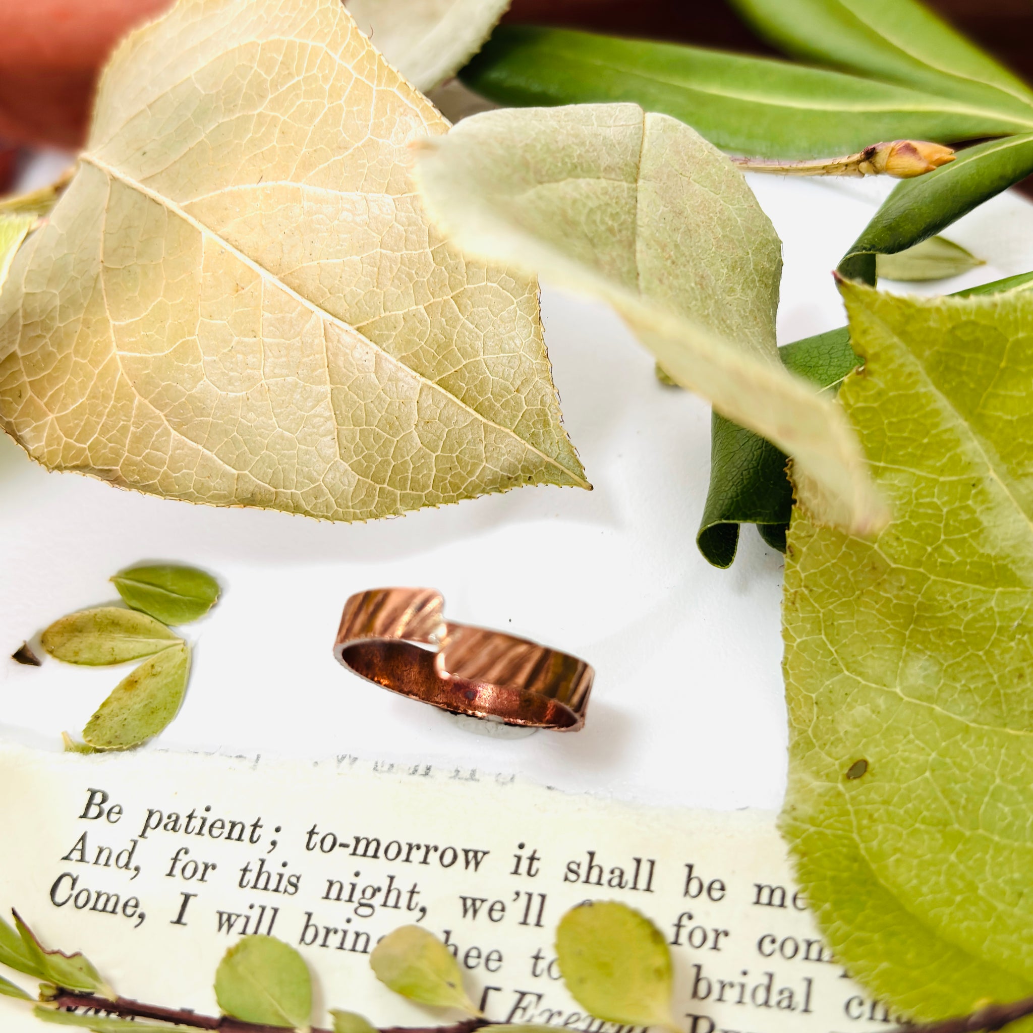 “SLICE OF LIFE”~Engraved Copper off Center Healing Ring