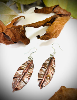 “COPPER DROP”~Copper Etched and Crinkle Leaf Earrings