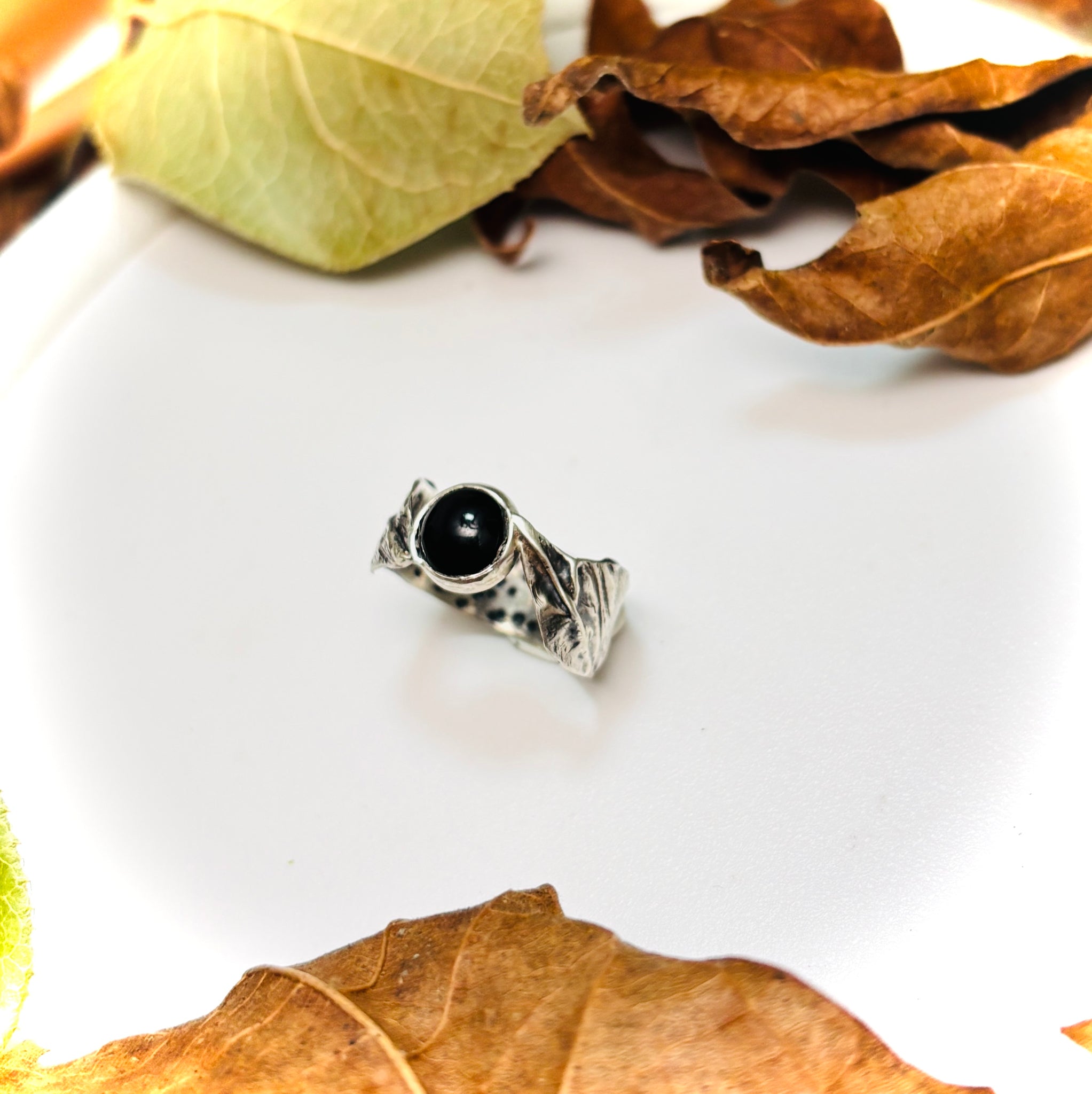 “BLACK BEAUTY”~Two Leaf Obsidian Ring