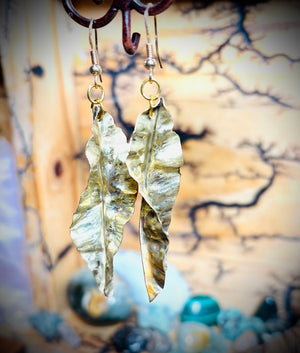 “NEWLY FALLEN”~Large Crepe Design Brass Leaf Earrings With a Twist