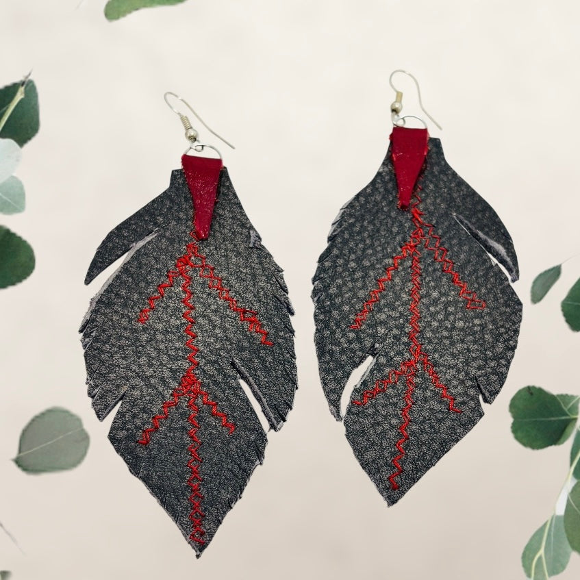 “DENIM DREAMS”~Thick Stippled Navy Blue Fleathers with Bright Red Stitching