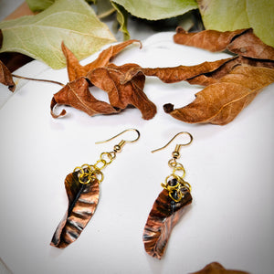 “TWISTED MIX”~Twisted Copper Leaf Earrings with Brass Loops.