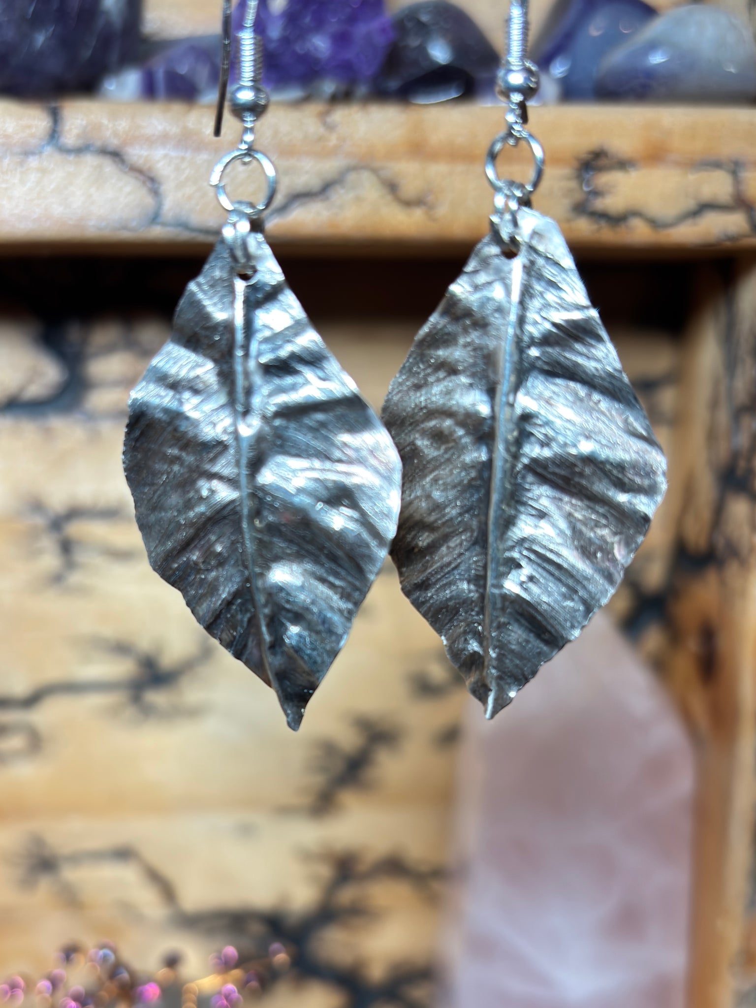 “WIDE LEAF LOVE”~Sterling Silver Hand Shaped Leaf Earrings