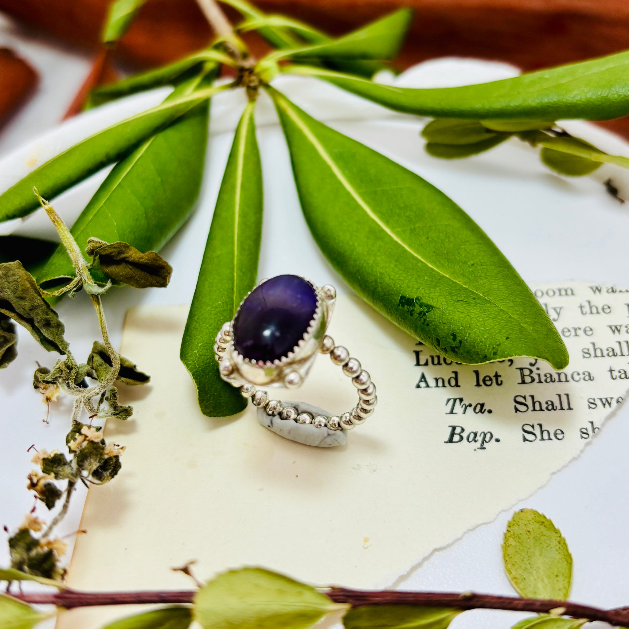 ”VIOLET DOTS”~ Amethyst Framed with Dots Ring