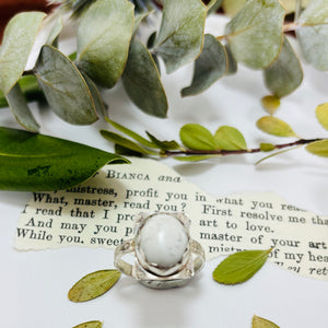 “MARBLE FLORAL FRAME”~ Upcycled Stone Set in Scalloped Floral Frame and Floral Band