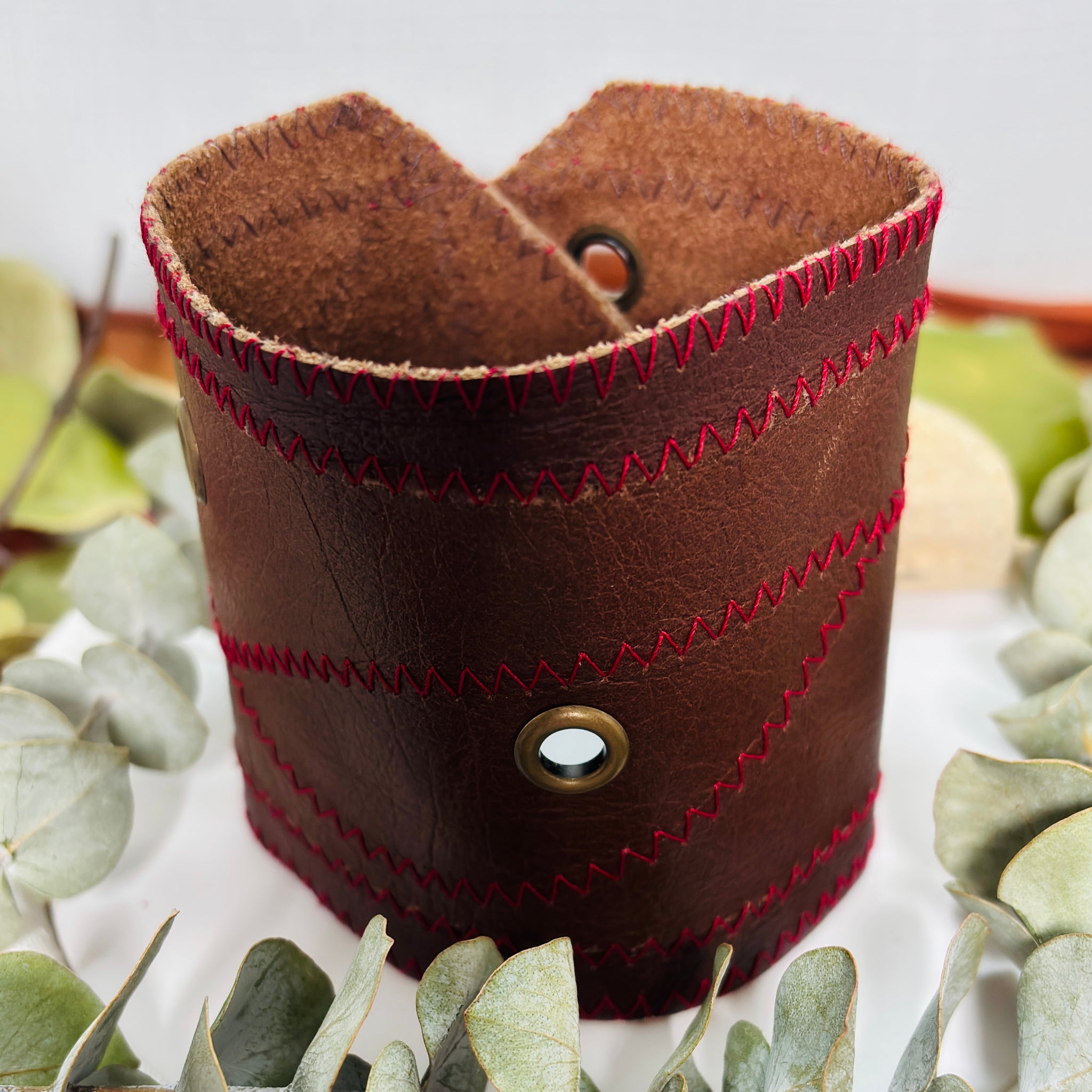 “ZIG-ZAGS OF RED”~Thick Crossover Brass Riveted Cuff