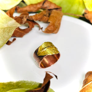 “GOLD LEAF HEALING”~Two Toned Copper and Brass Healing Leaf Ring