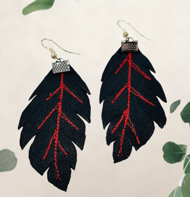 “ROCK IT OUT”~Supple Black Fleathers with bright Red Stitching