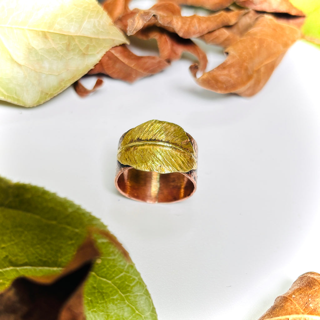“GOLD LEAF HEALING”~Two Toned Copper and Brass Healing Leaf Ring