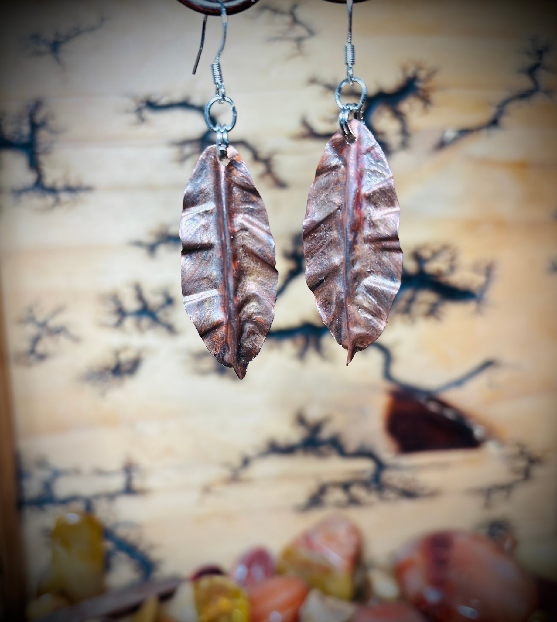“COPPER DROP”~Copper Etched and Crinkle Leaf Earrings