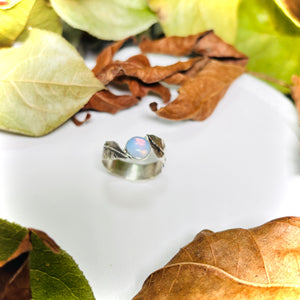 “FIERY OPALITE”~ Two Leaf Sterling Silver Ring