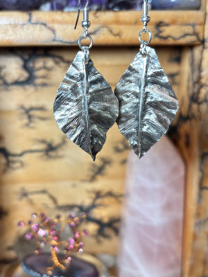 “WIDE LEAF LOVE”~Sterling Silver Hand Shaped Leaf Earrings