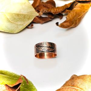 “COPPER BARK”~Hand Engraved Leaf and Bark Band Ring