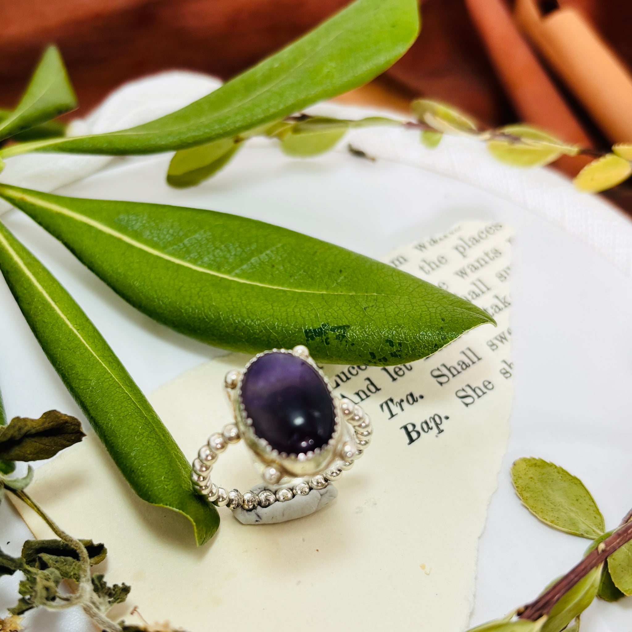 ”VIOLET DOTS”~ Amethyst Framed with Dots Ring