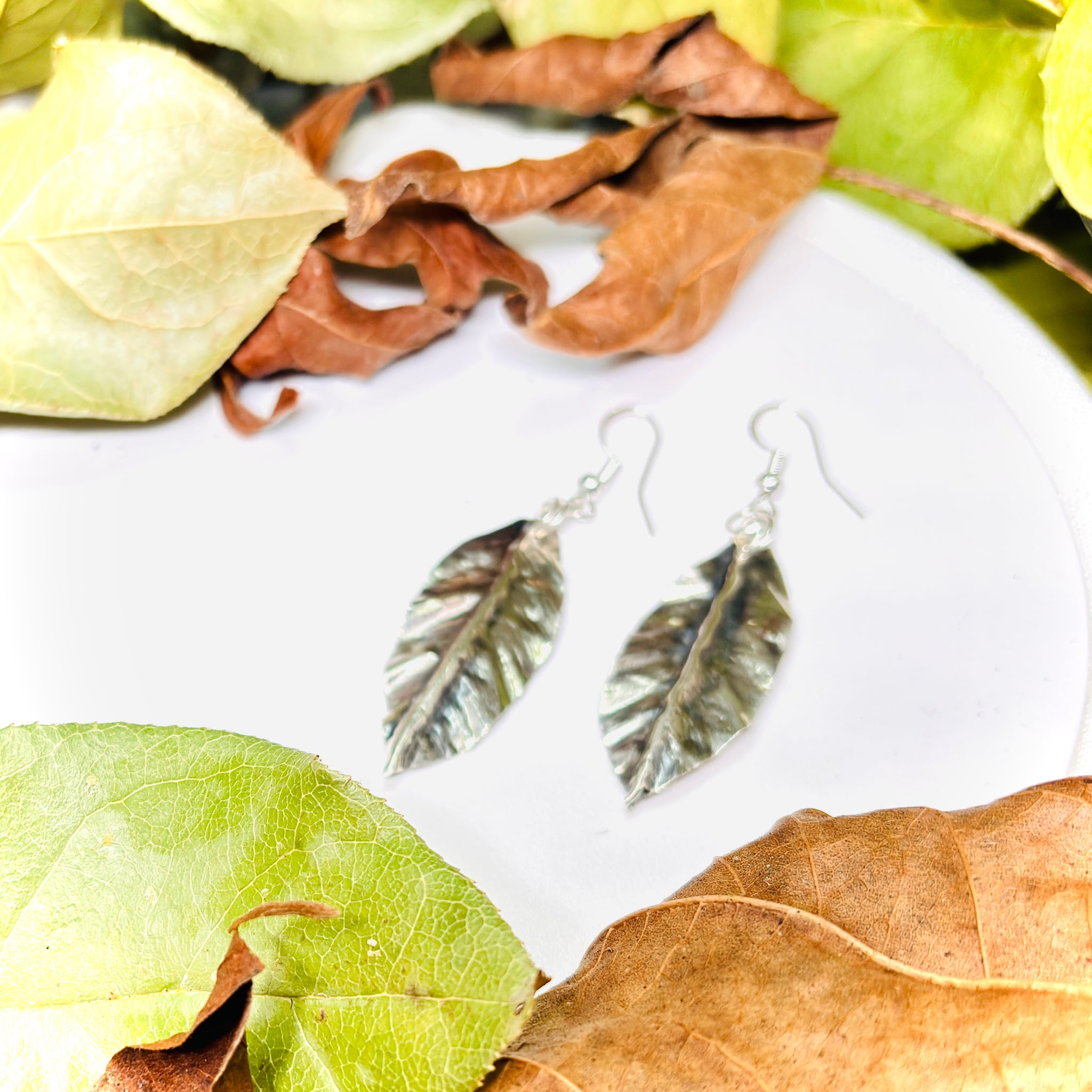 “GENTLE FALL”~ Hand Shaped Sterling Silver Leaf Earrings
