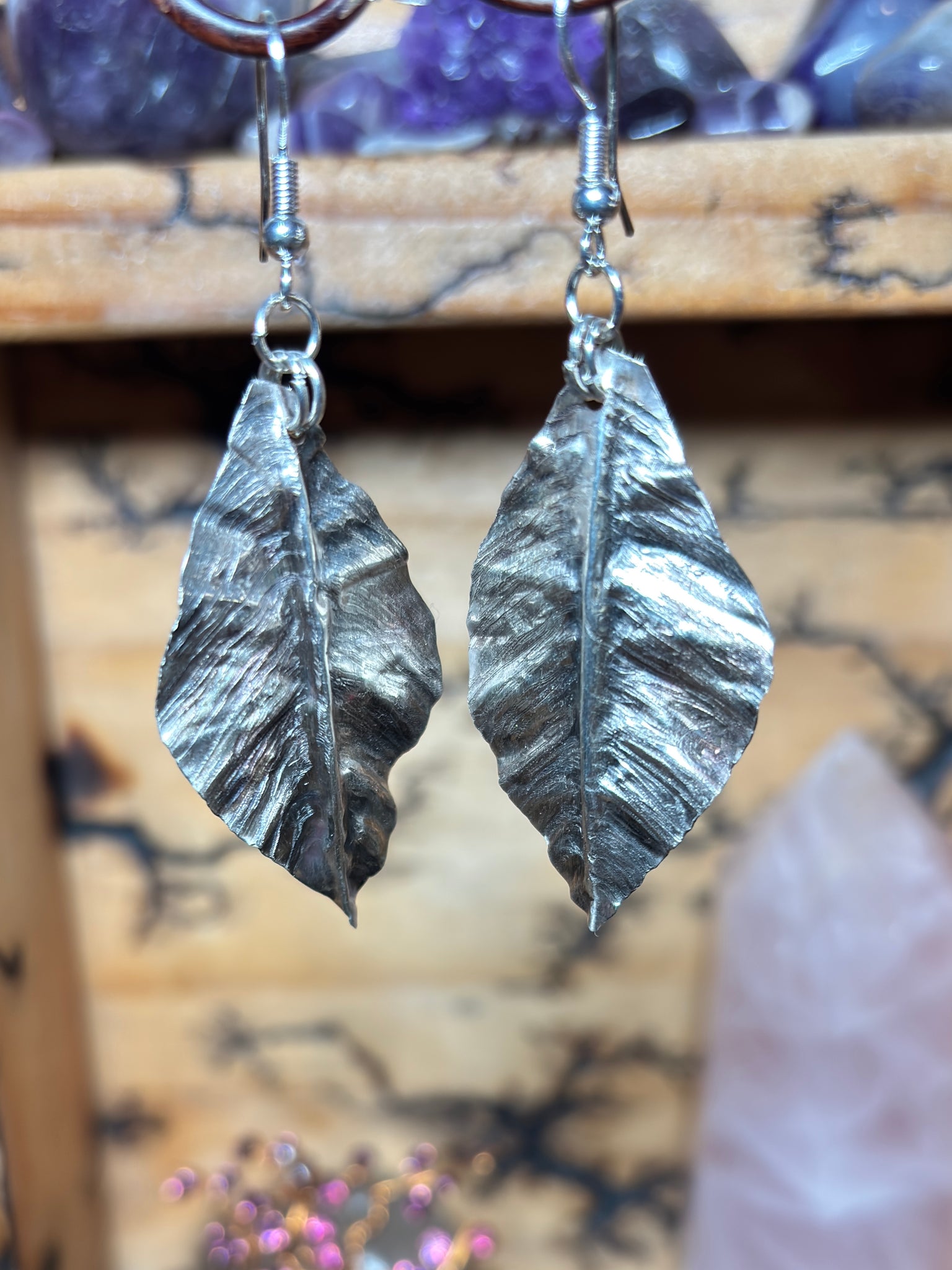 “WIDE LEAF LOVE”~Sterling Silver Hand Shaped Leaf Earrings