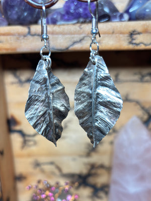 “WIDE LEAF LOVE”~Sterling Silver Hand Shaped Leaf Earrings