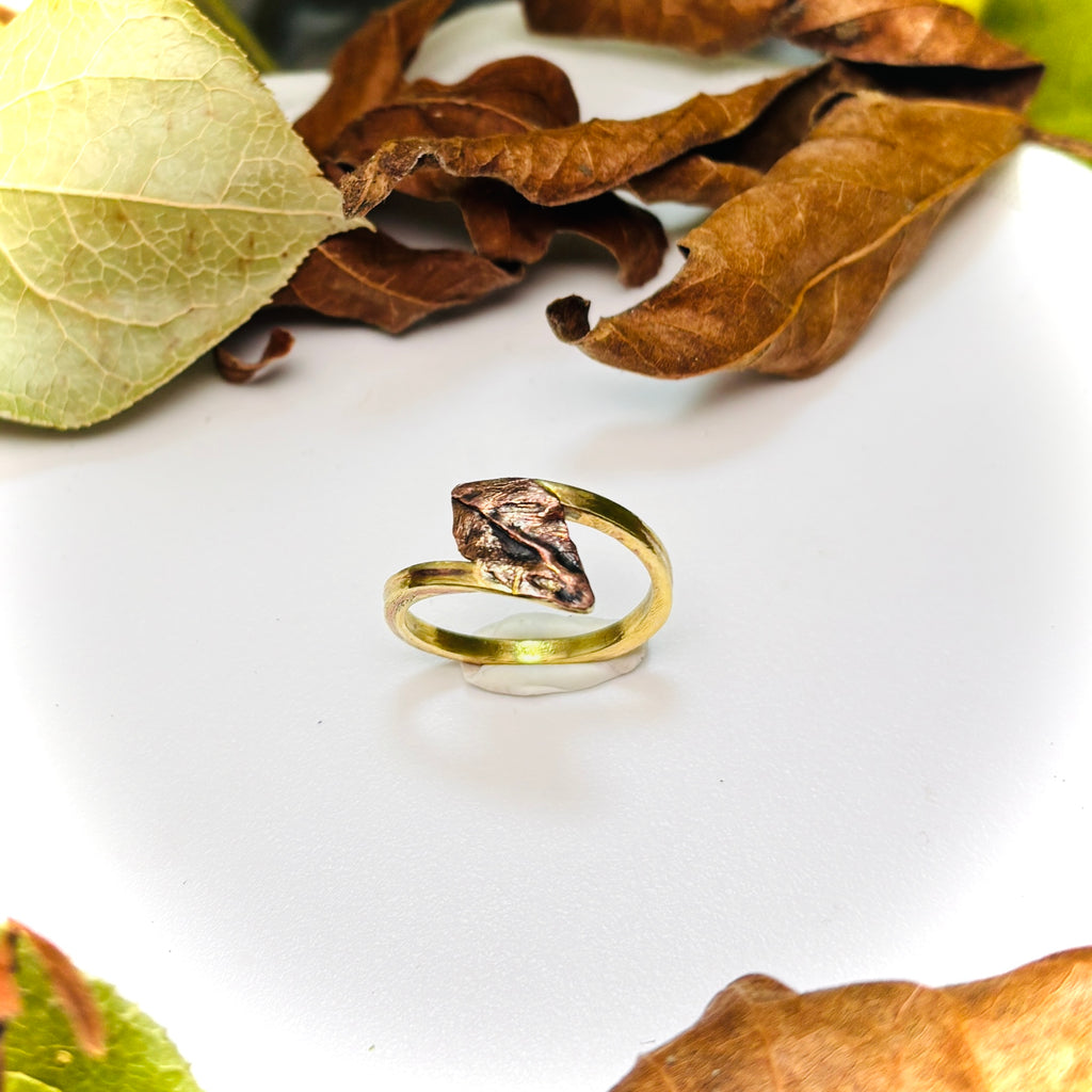 TWO TONE AUTUMN~ 100% Upcycled Brass and Copper Leaf Ring