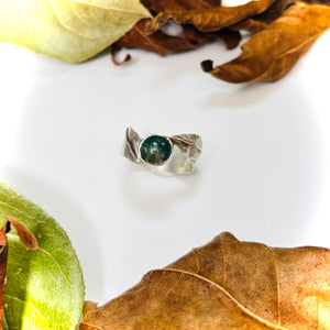 “MOSS AGATE LEAF”~ Two Leaf Sterling Silver Ring