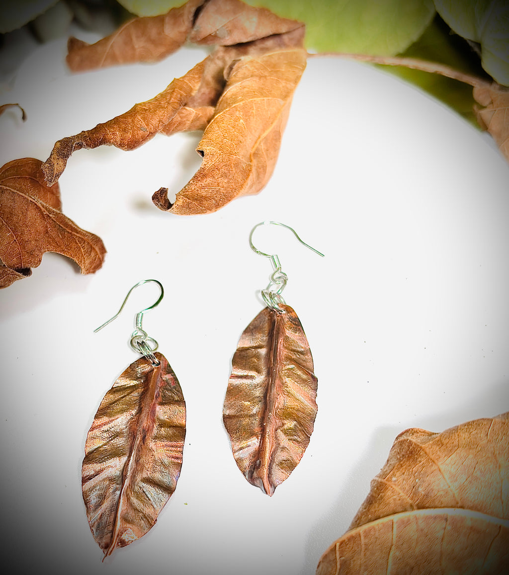 “COPPER DROP”~Copper Etched and Crinkle Leaf Earrings