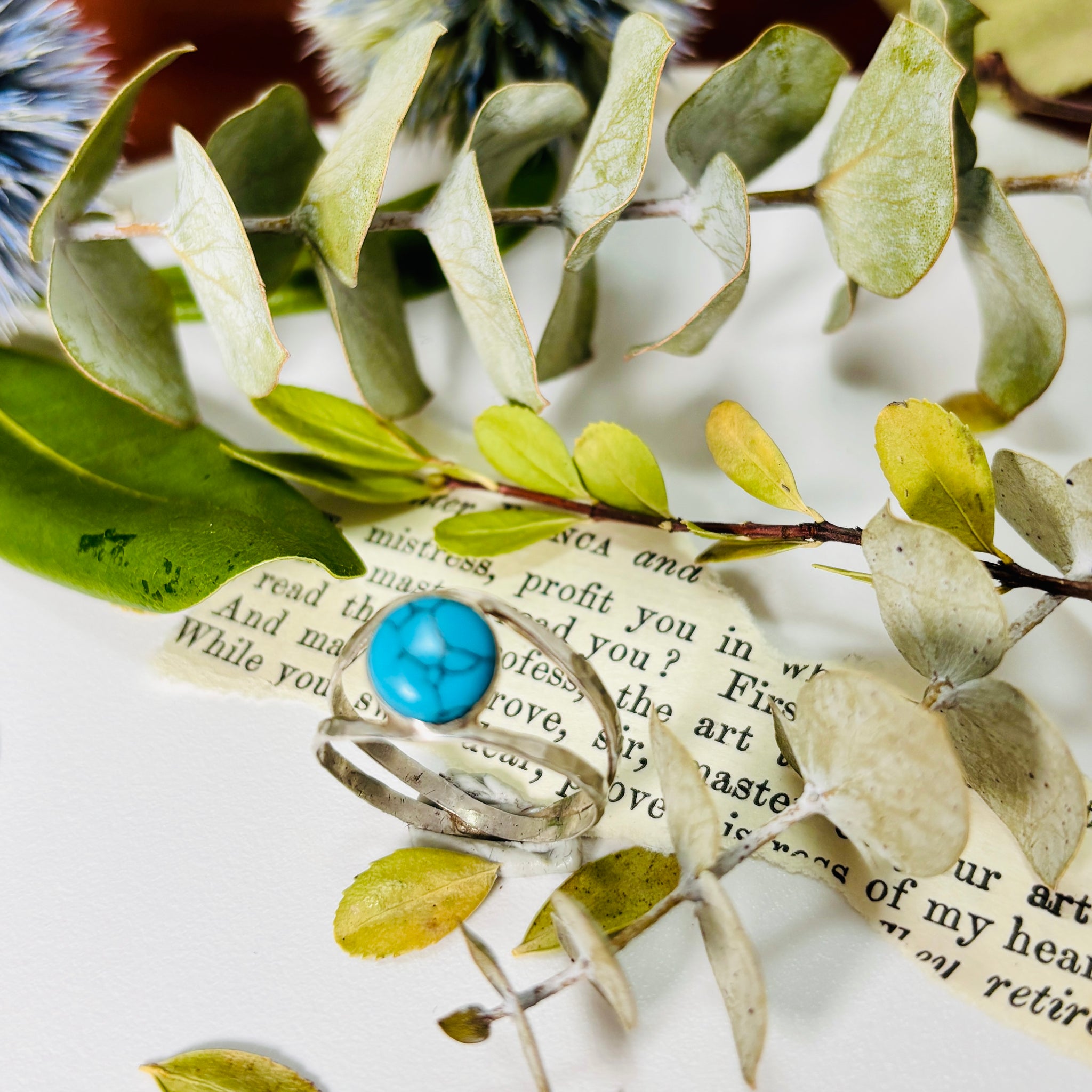 “BLUE BEAUTY”~Dyed Stone Hammered Split Shank Ring