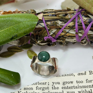 “FOREST VINES”~940 Fine Silver Jade Green Ring With Copper Wire Overlay