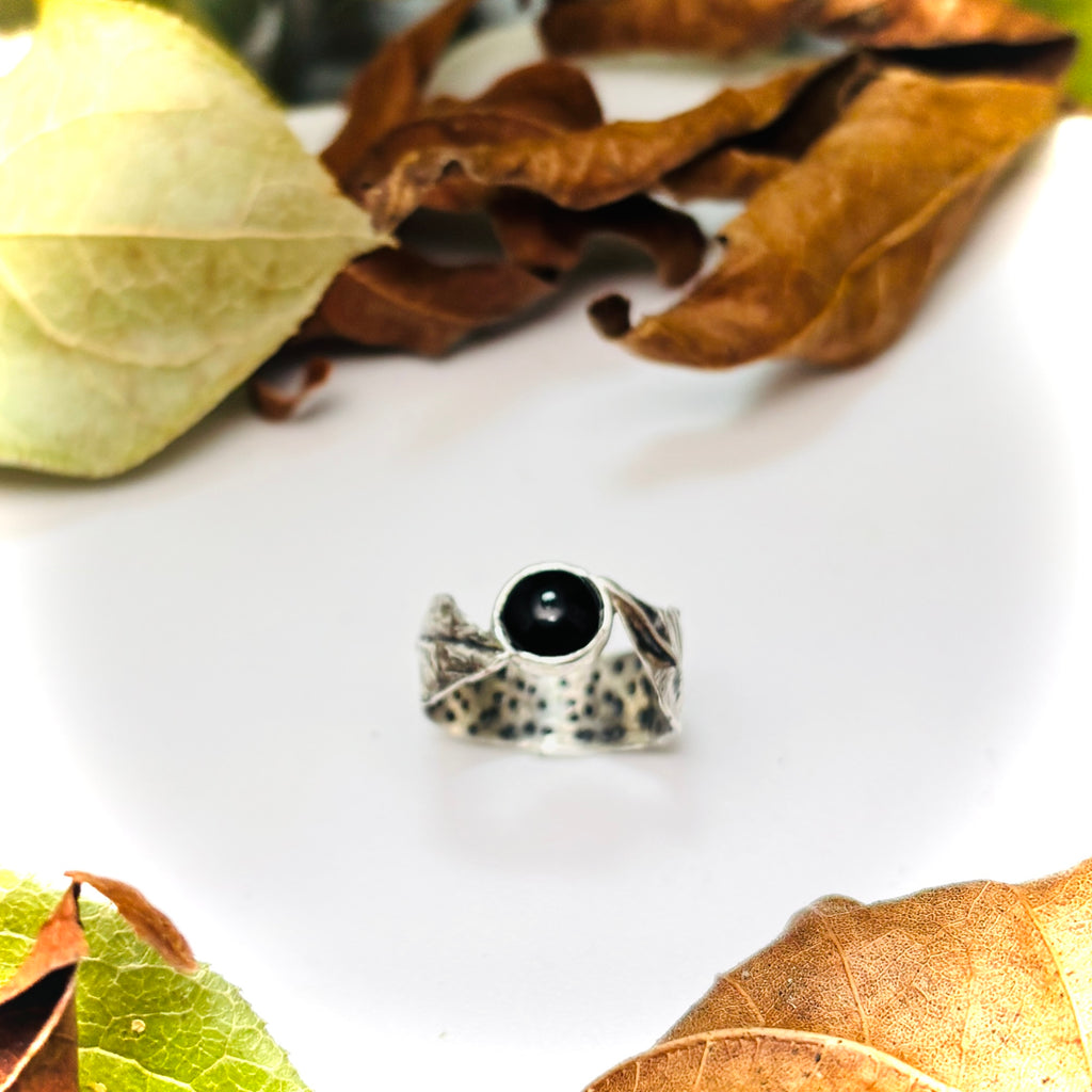 “BLACK BEAUTY”~Two Leaf Obsidian Ring
