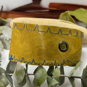 “RIVER RUN”~Mustard Green Double Stitched and Riveted Cuff