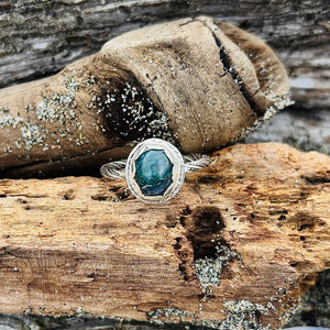 “TWISTED MOSS”~Shimmerimg Sterling Moss Agate Ring