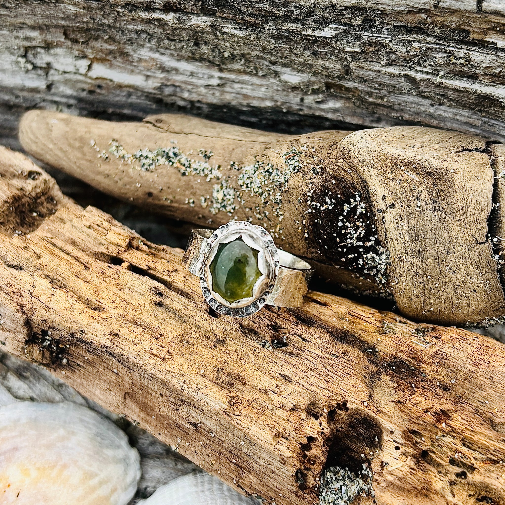 MOSSY SHIMMER~ Oval Moss Agate Sterling Silver Band Ring