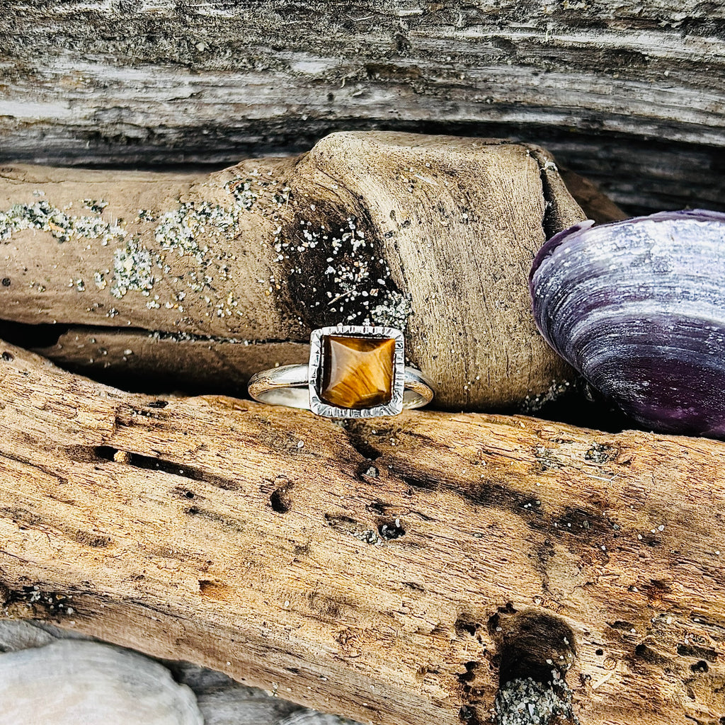 “TIGERS EYE SPARKLE” ~Upcycled Tigers Eye Sterling Silver Ring