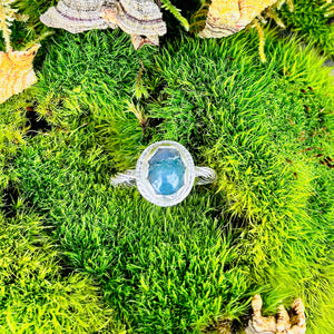 “TWISTED MOSS”~Shimmerimg Sterling Moss Agate Ring