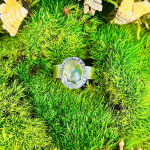 MOSSY SHIMMER~ Oval Moss Agate Sterling Silver Band Ring